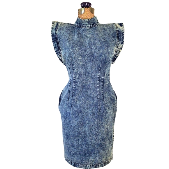Vintage Dresses & Skirts - Vintage 80's acid wash denim dress